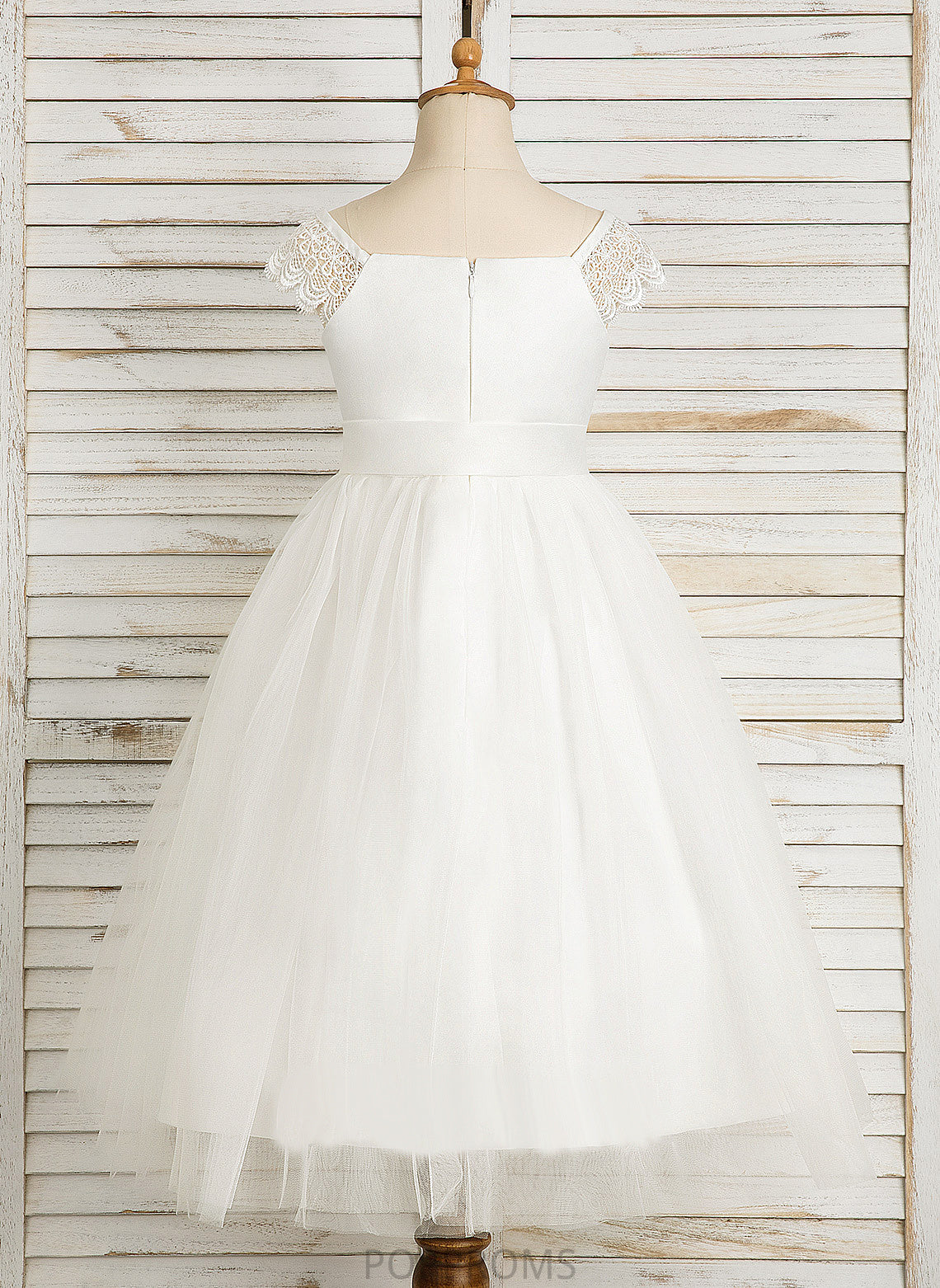 With Satin/Tulle Dress Flower Lace/Sash - Square Neckline Flower Girl Dresses Girl Tea-length A-Line Ellen Sleeveless