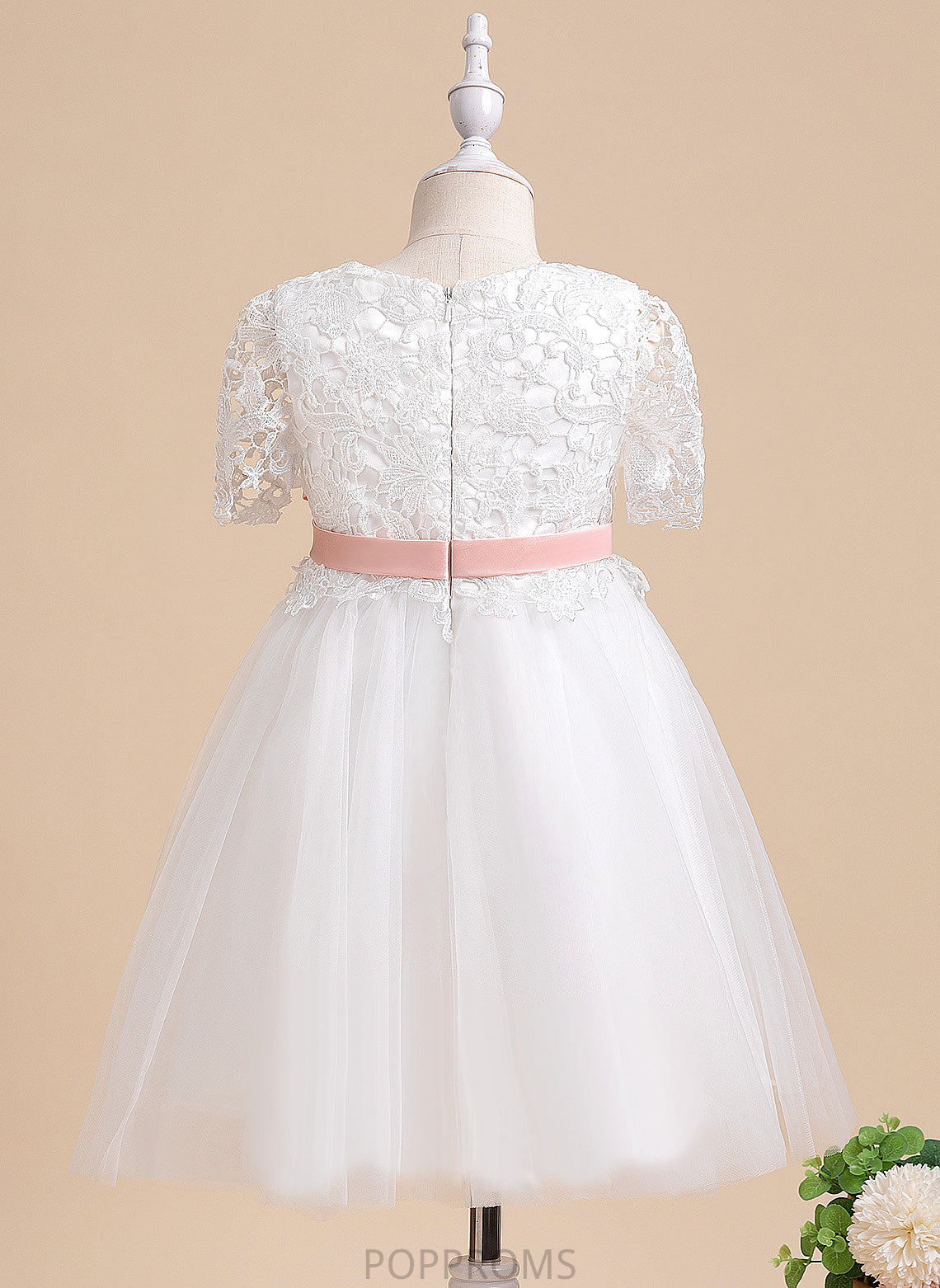 Sash/Flower(s) Sleeves A-Line Flower Girl Dresses Tulle/Lace Dress - Neck Flower Short Scoop Karen Knee-length With Girl