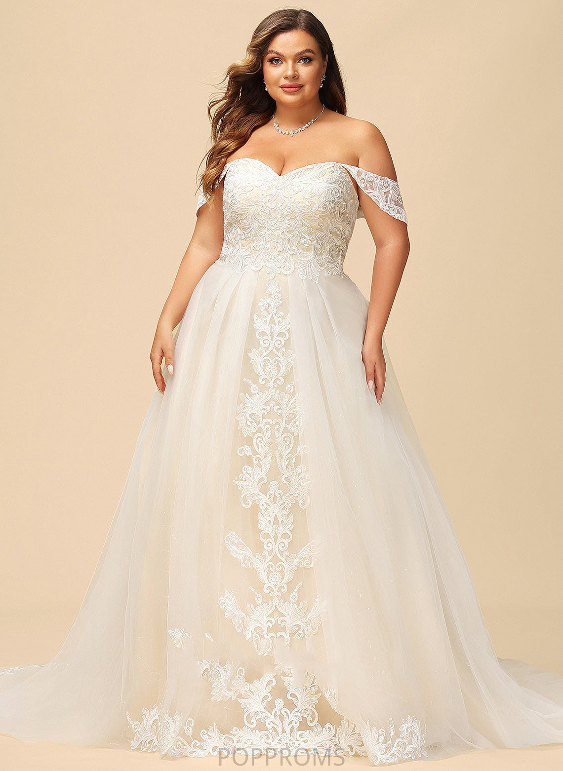 Ball-Gown/Princess Sequins Wedding Dresses Dress With Lace Off-the-Shoulder Brynn Wedding Train Tulle Court