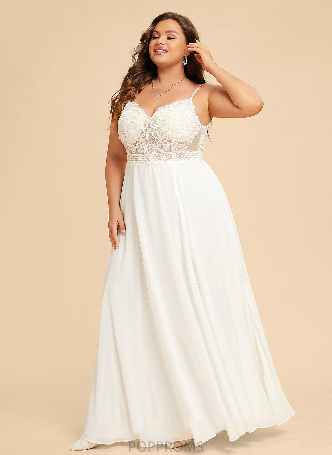 Pauline Lace Dress A-Line Wedding Dresses V-neck Floor-Length Chiffon Wedding