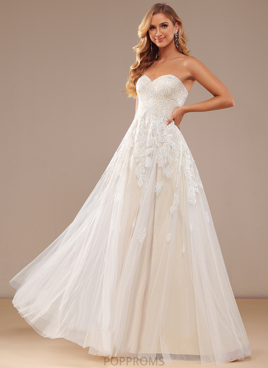 Floor-Length Wedding Dresses A-Line Dress Wedding Lace Lilly Sweetheart Sequins With