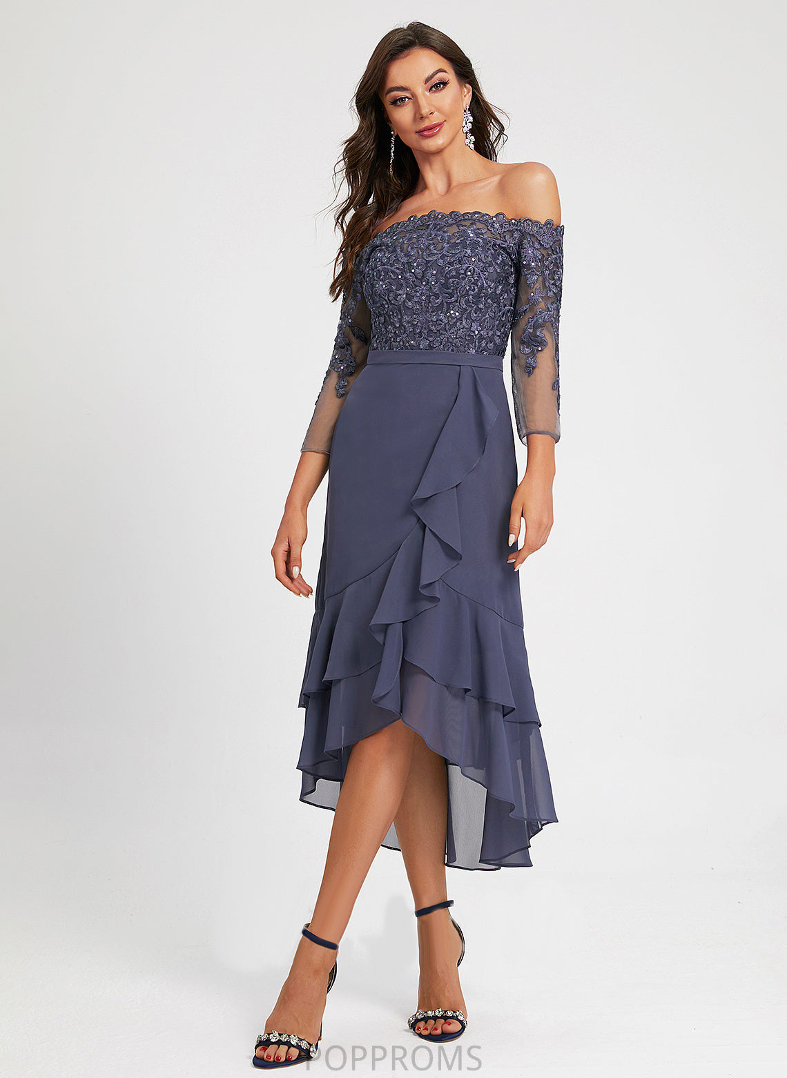 Asymmetrical Cocktail Sequins Dress Off-the-Shoulder Olympia With Chiffon Cocktail Dresses Trumpet/Mermaid