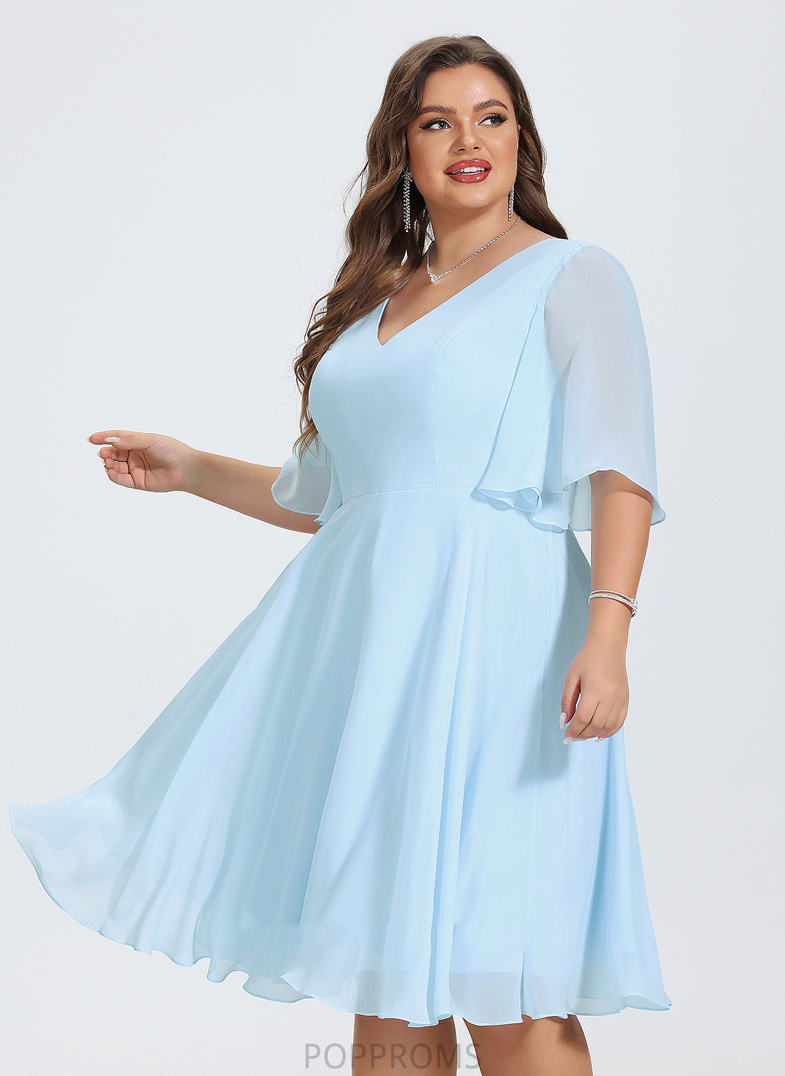 Yasmin Chiffon Dress V-neck Cocktail A-Line Cocktail Dresses Knee-Length