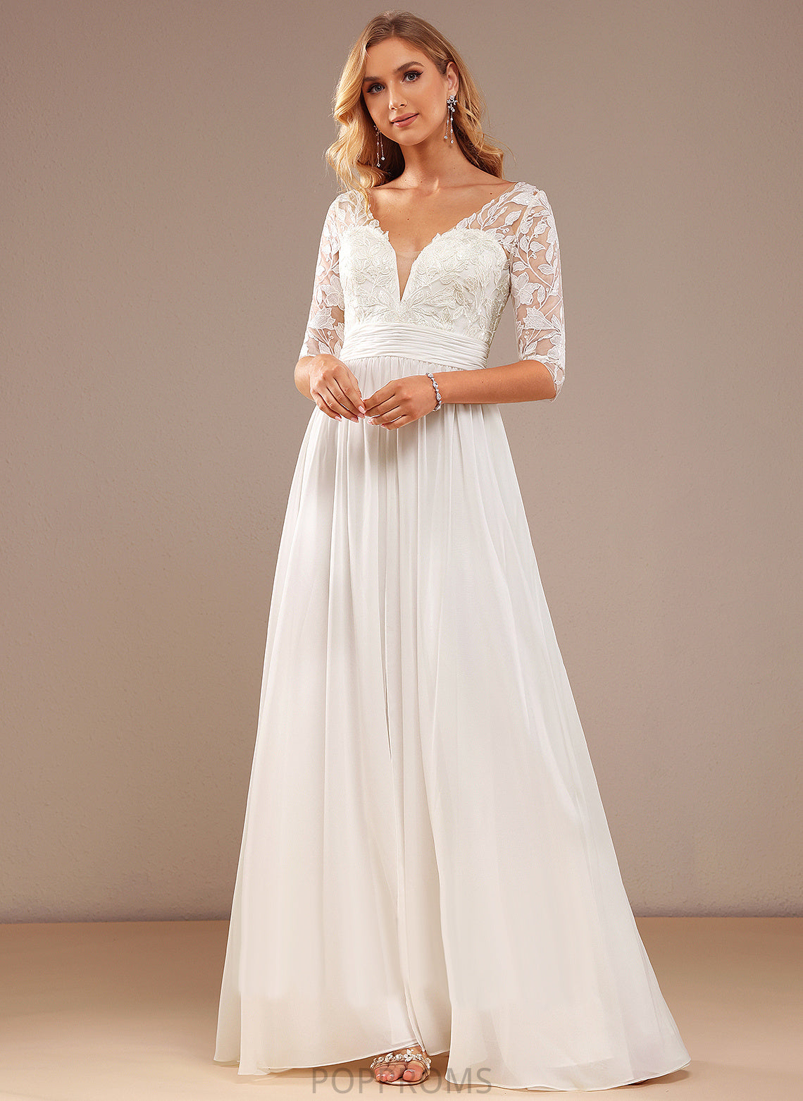 Dress Payton V-neck Wedding With Wedding Dresses Lace A-Line Ruffle Chiffon Sequins Floor-Length Lace