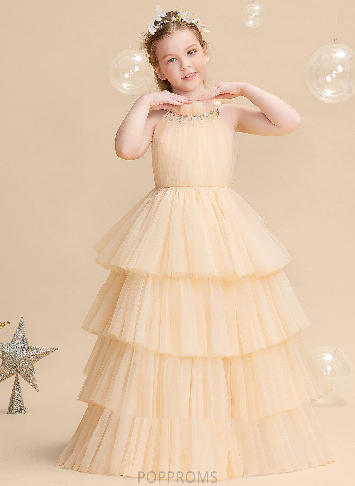 - Flower Flower Girl Dresses Floor-length Sleeveless Dress Neck Tulle Girl High Jaelyn Ball-Gown/Princess