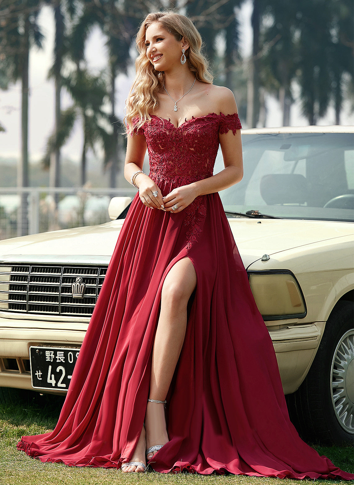 Off-the-Shoulder Sweep With Train Chiffon Prom Dresses A-Line Dixie Sequins