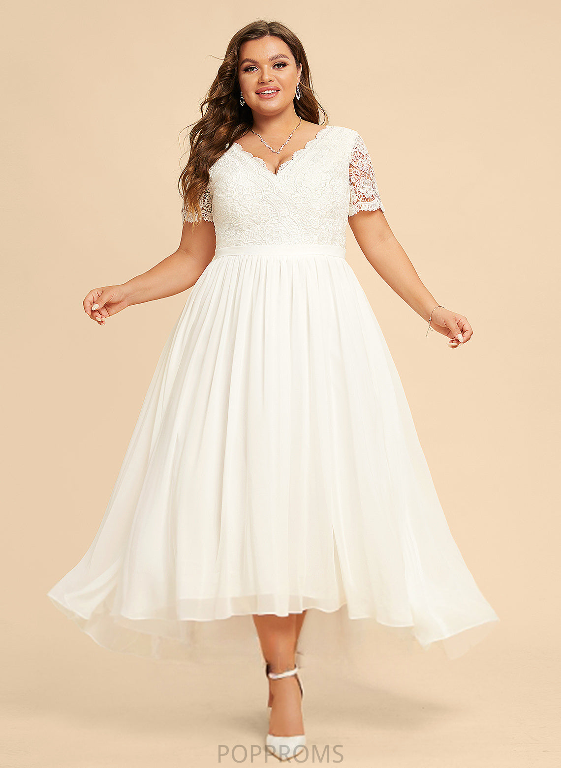 Chiffon Heidy Wedding A-Line V-neck Dress Lace Wedding Dresses Asymmetrical