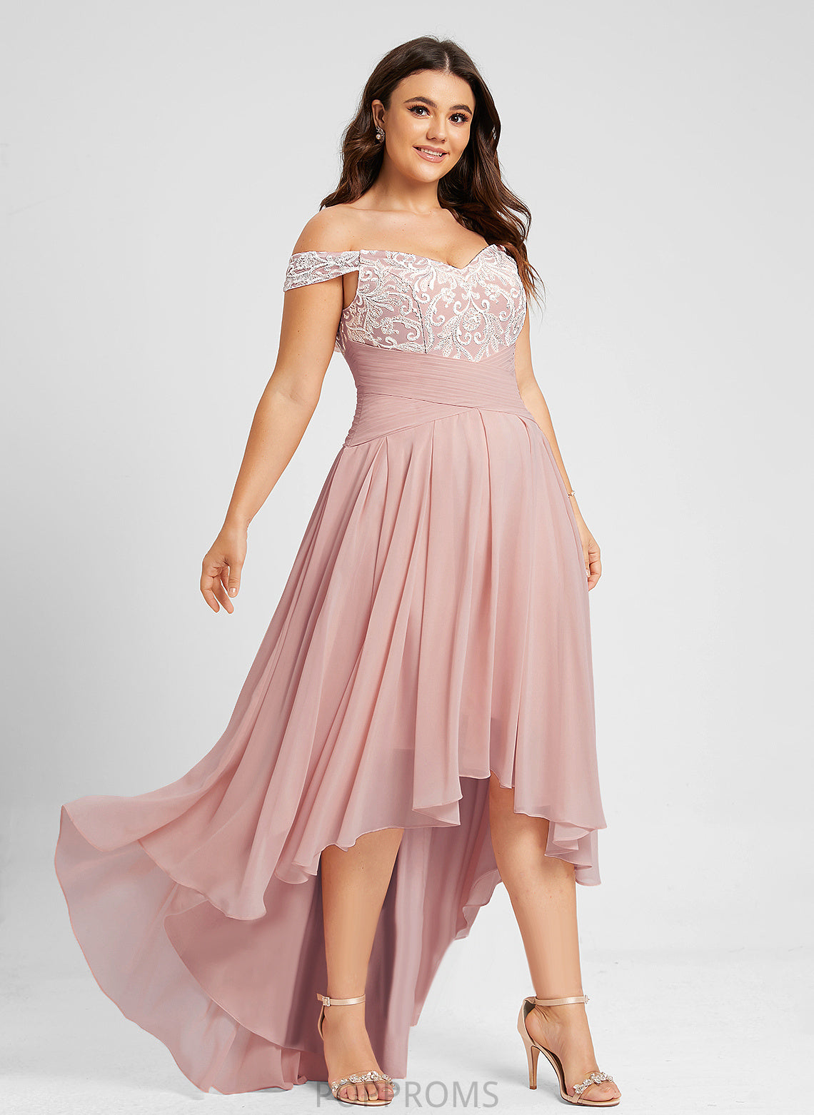 Asymmetrical Pleated Off-the-Shoulder Dress Wedding With Athena Chiffon Wedding Dresses A-Line Lace