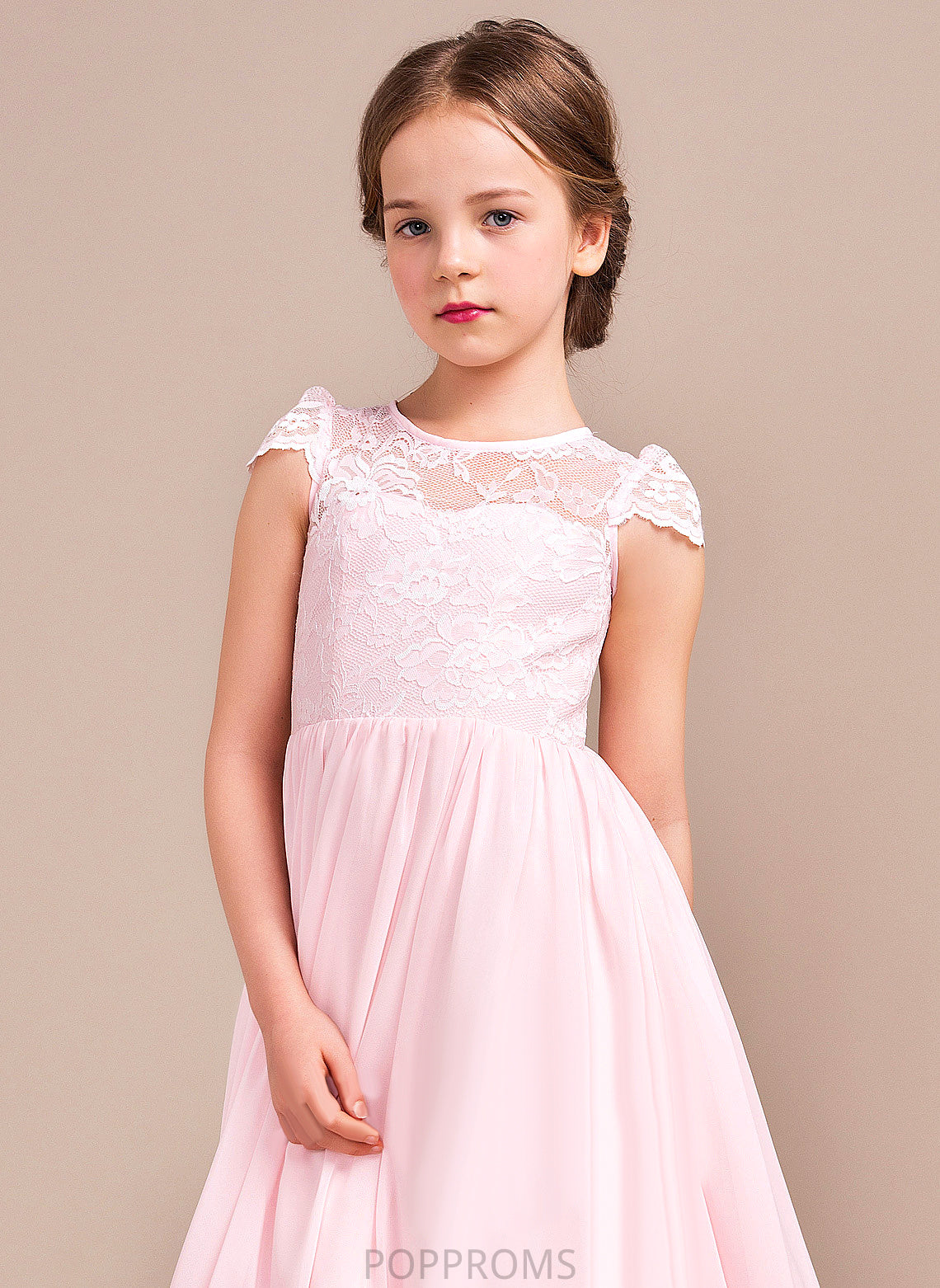 Flower Girl Dresses - Flower Marisol A-Line/Princess Girl Neck Chiffon/Lace Scoop Sleeveless Floor-length Dress