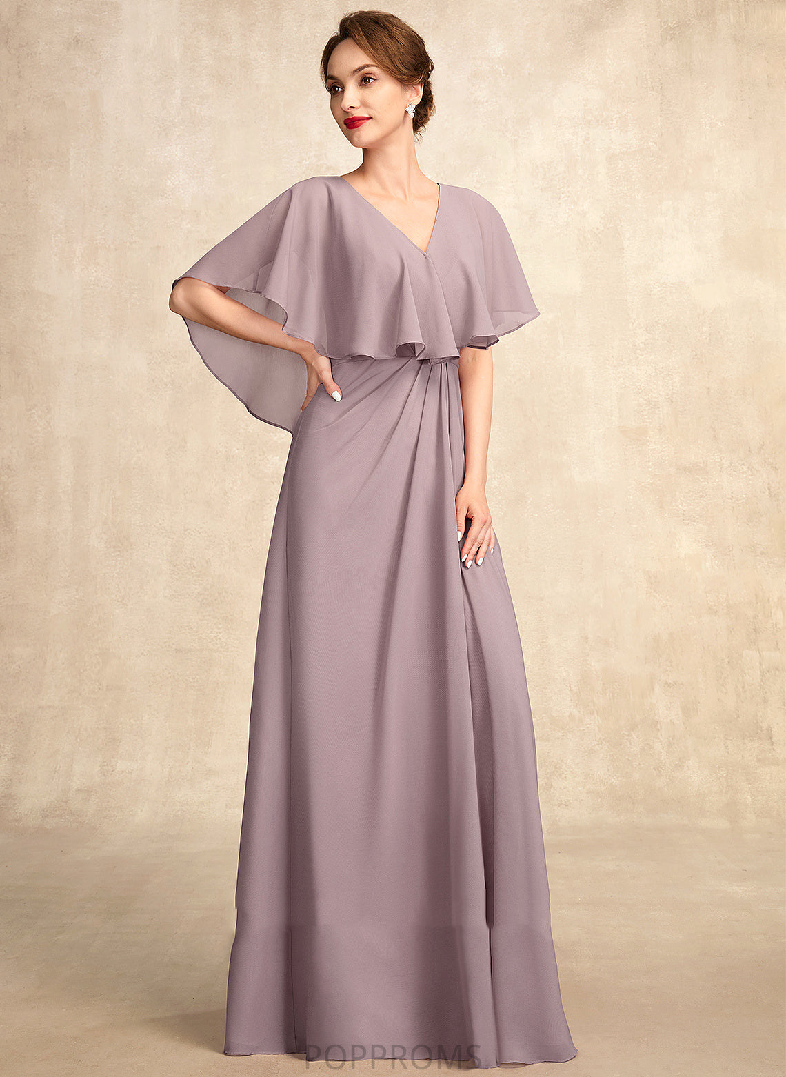 the Ruffle Bride Chiffon Floor-Length Mother of the Bride Dresses Mother Dress With Kaylyn A-Line V-neck of