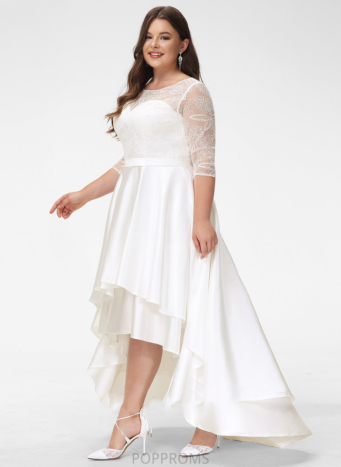 Faith Satin Dress Wedding Dresses Asymmetrical Scoop Lace A-Line Neck Wedding