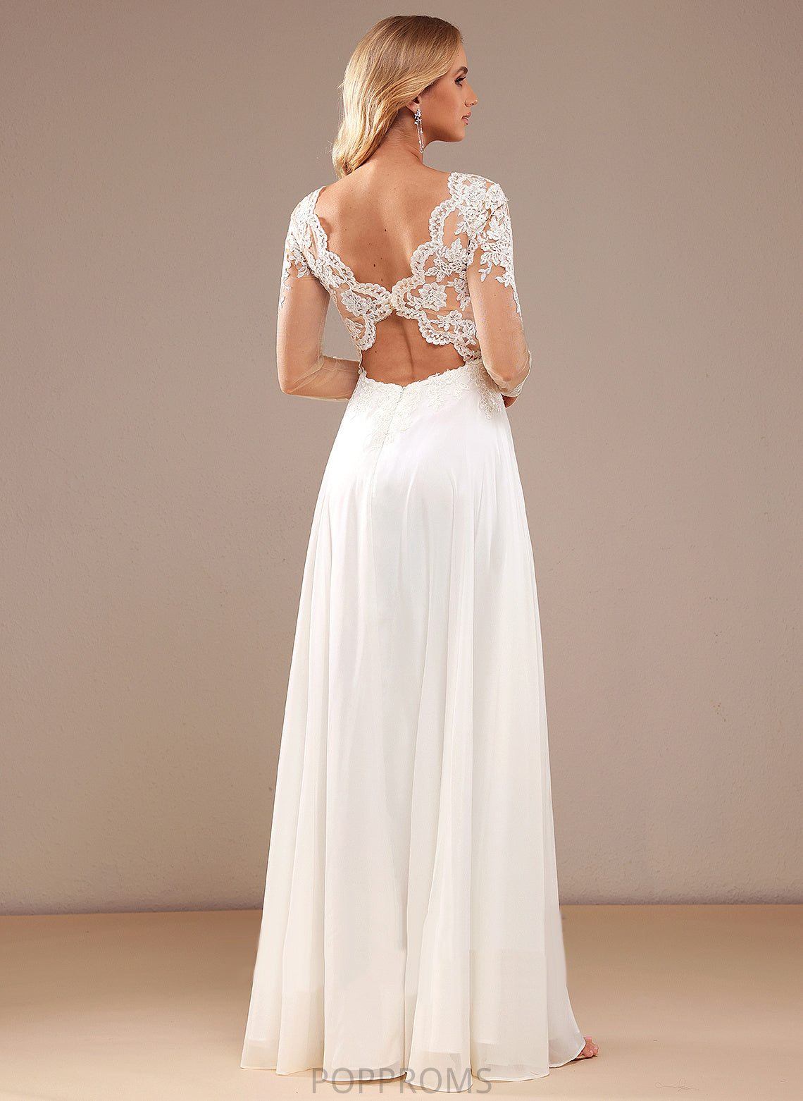 A-Line V-neck Sequins Floor-Length With Wedding Dresses Dress Chiffon Mimi Lace Wedding