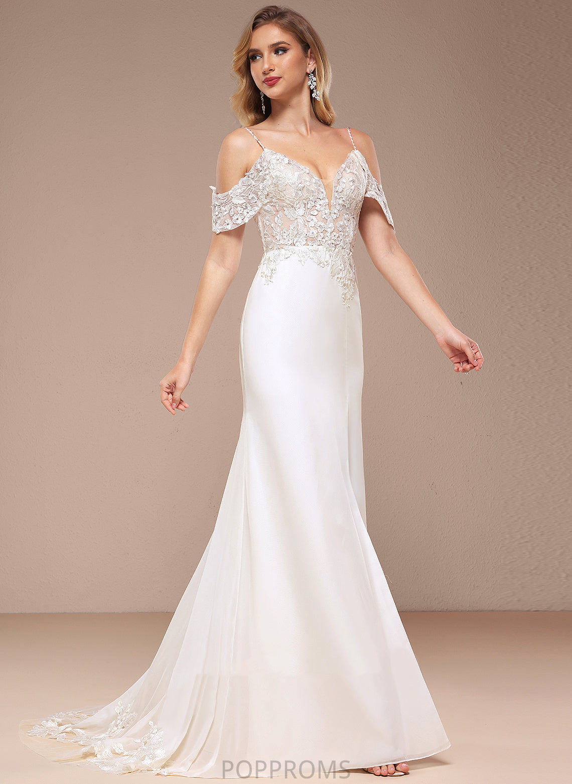 Chiffon Trumpet/Mermaid Cold With Sequins Lace Shoulder Wedding Wedding Dresses Train Kennedi Court Dress