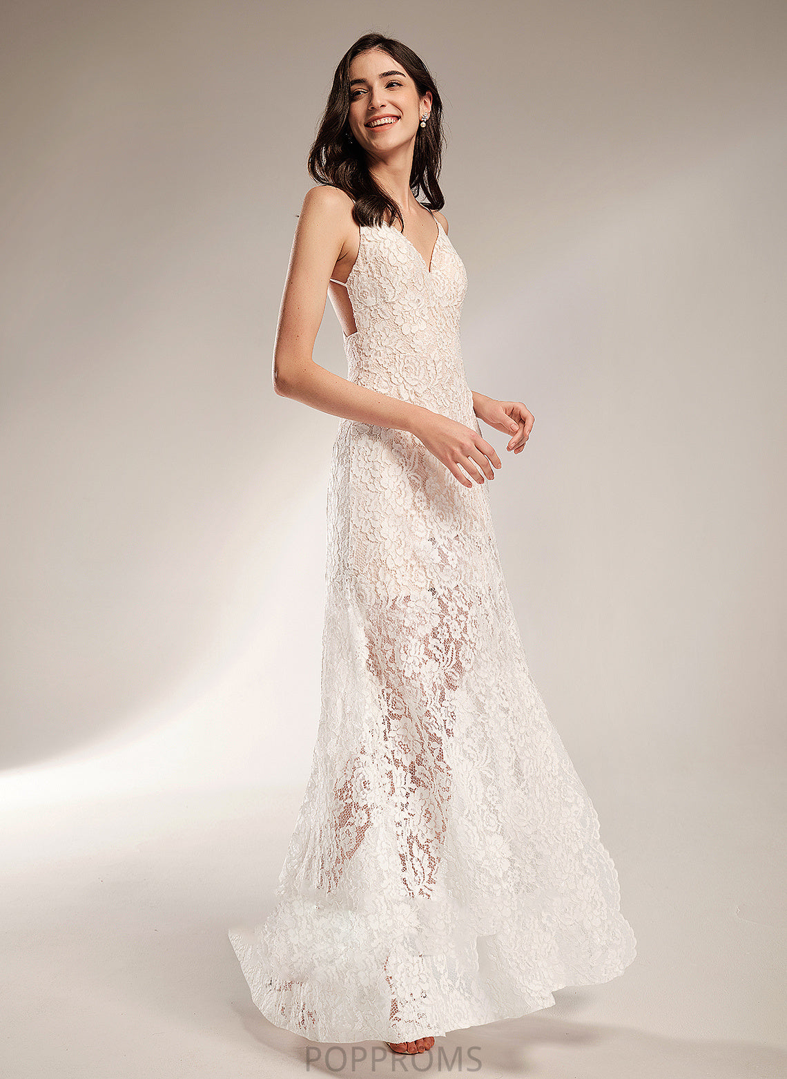 Lace Floor-Length V-neck Dress Split With Wedding Lillianna Sheath/Column Wedding Dresses Front