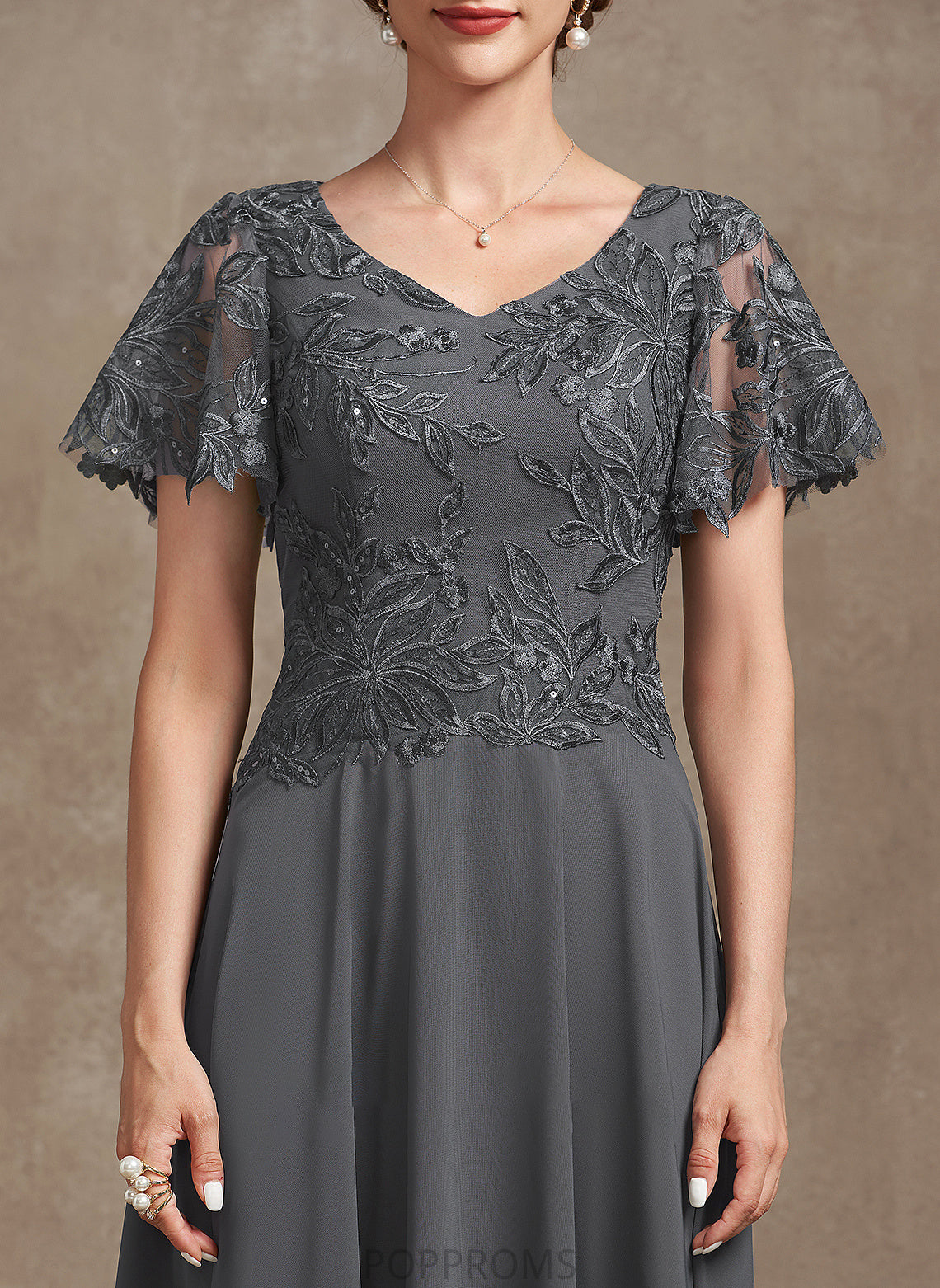 Mother Lace Bride Sequins Dress Mother of the Bride Dresses With the Hillary V-neck of Chiffon A-Line Ankle-Length