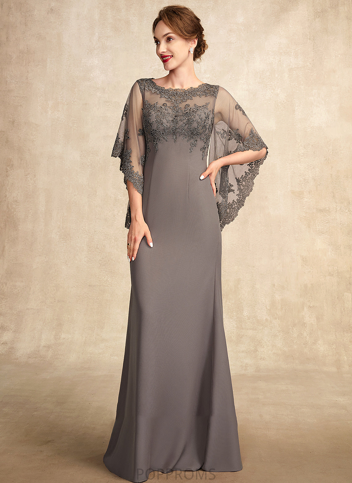 Dress Bride Floor-Length of Neck Mother the Sheath/Column Rhianna Chiffon Lace Scoop Mother of the Bride Dresses