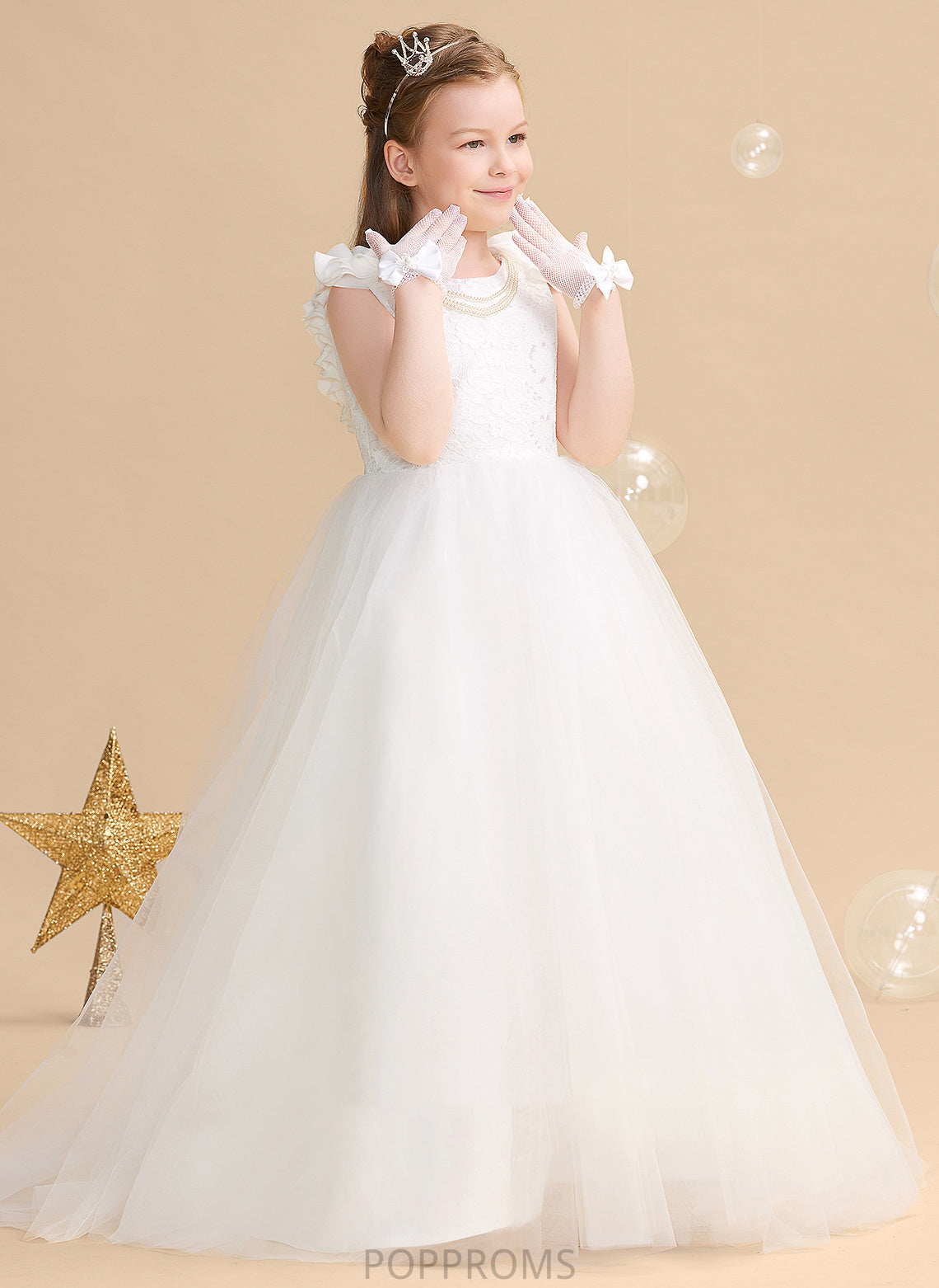 With Flower Flower Girl Dresses Dress Sleeveless Neck Jane Scoop Flower(s) - Train Sweep Girl Ball-Gown/Princess Tulle/Lace