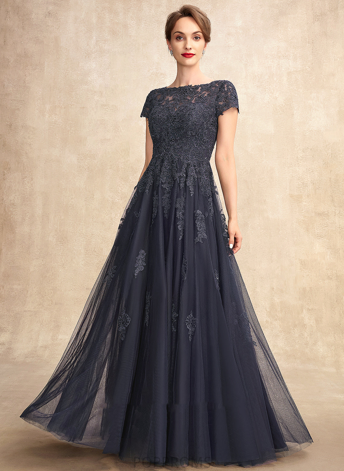 Mother Tulle the With Dress Mother of the Bride Dresses Lace Bride Beading Floor-Length of Scoop Neck A-Line Mckinley