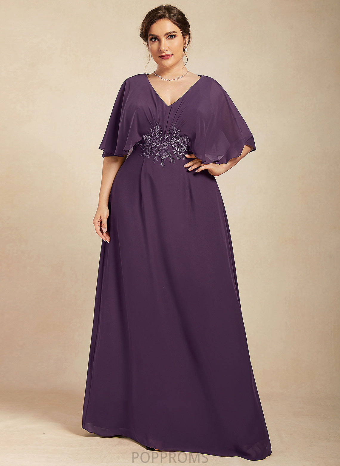 Sarah Mother Bride V-neck Floor-Length Dress of Lace With the A-Line Mother of the Bride Dresses Chiffon Sequins