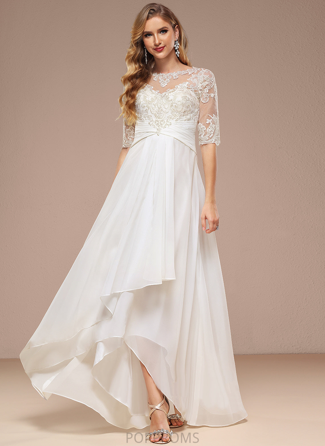 Dress Chiffon Kaya Neck Asymmetrical Wedding Dresses Wedding A-Line Lace Boat