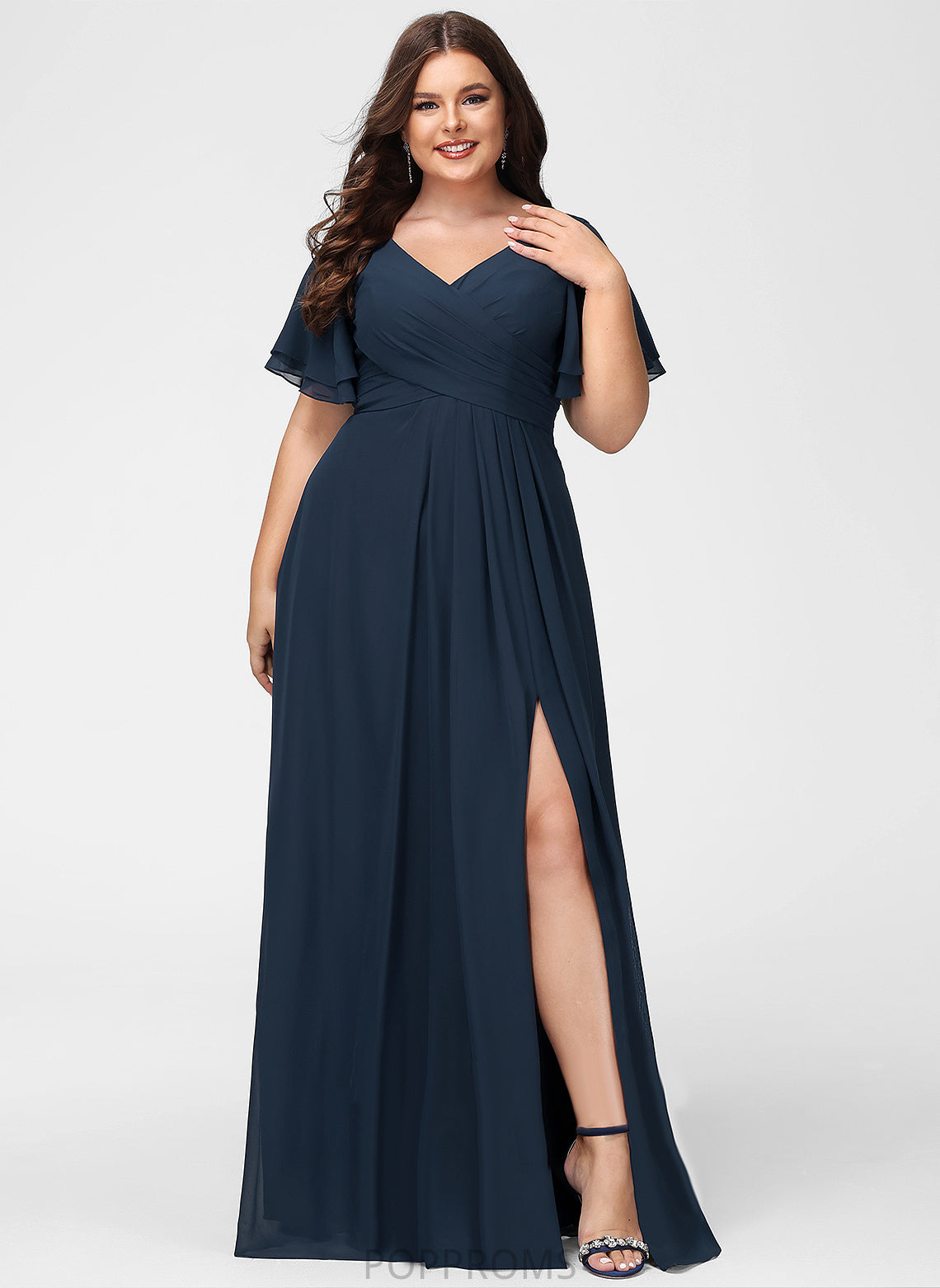 Length Silhouette Neckline A-Line V-neck SplitFront Fabric Embellishment Floor-Length Kailee Spaghetti Staps Sleeveless Bridesmaid Dresses