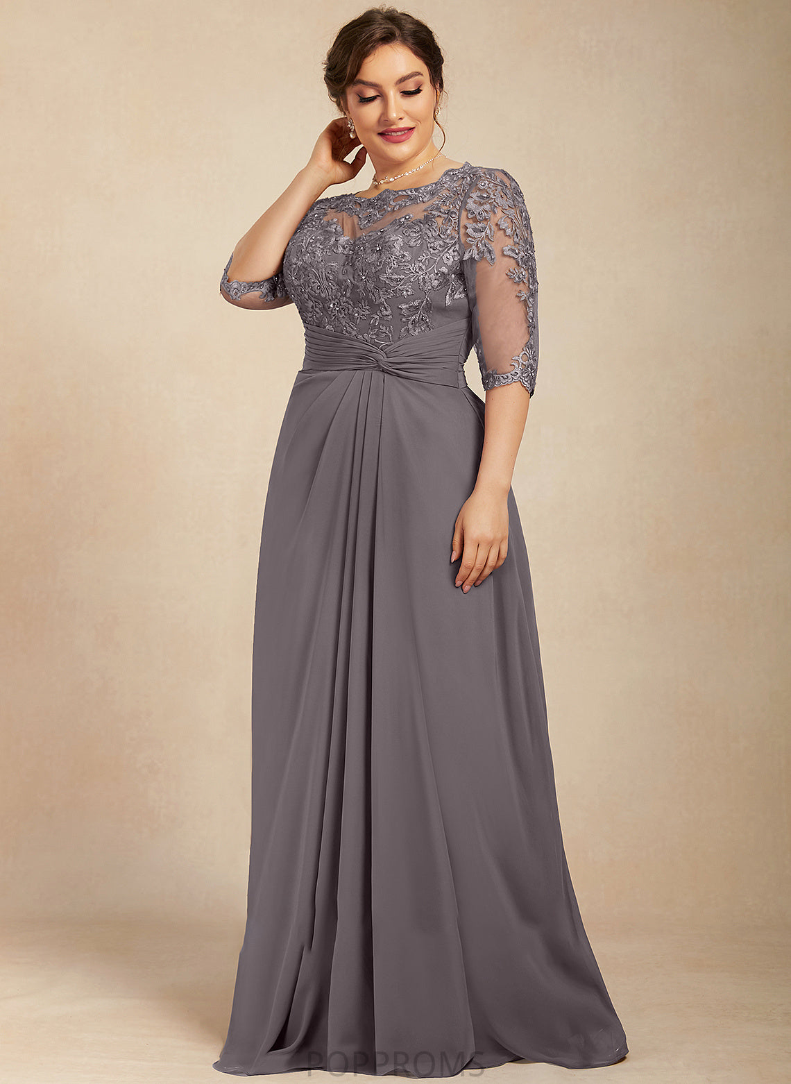 Mother of the Bride Dresses Mother Neck Chiffon Sequins A-Line Beading of Scoop Lace With Dress the Bride Samantha Floor-Length