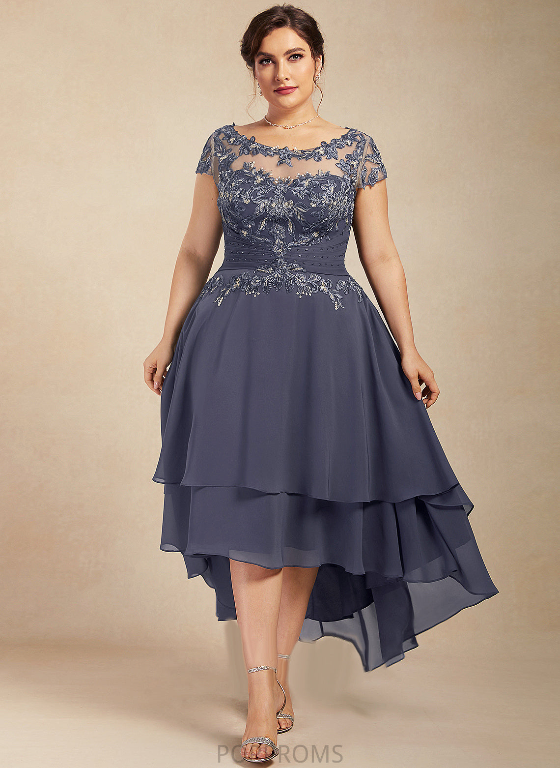 Taniyah A-Line Mother of the Dress Beading Mother of the Bride Dresses With Asymmetrical Bride Chiffon Scoop Neck Lace