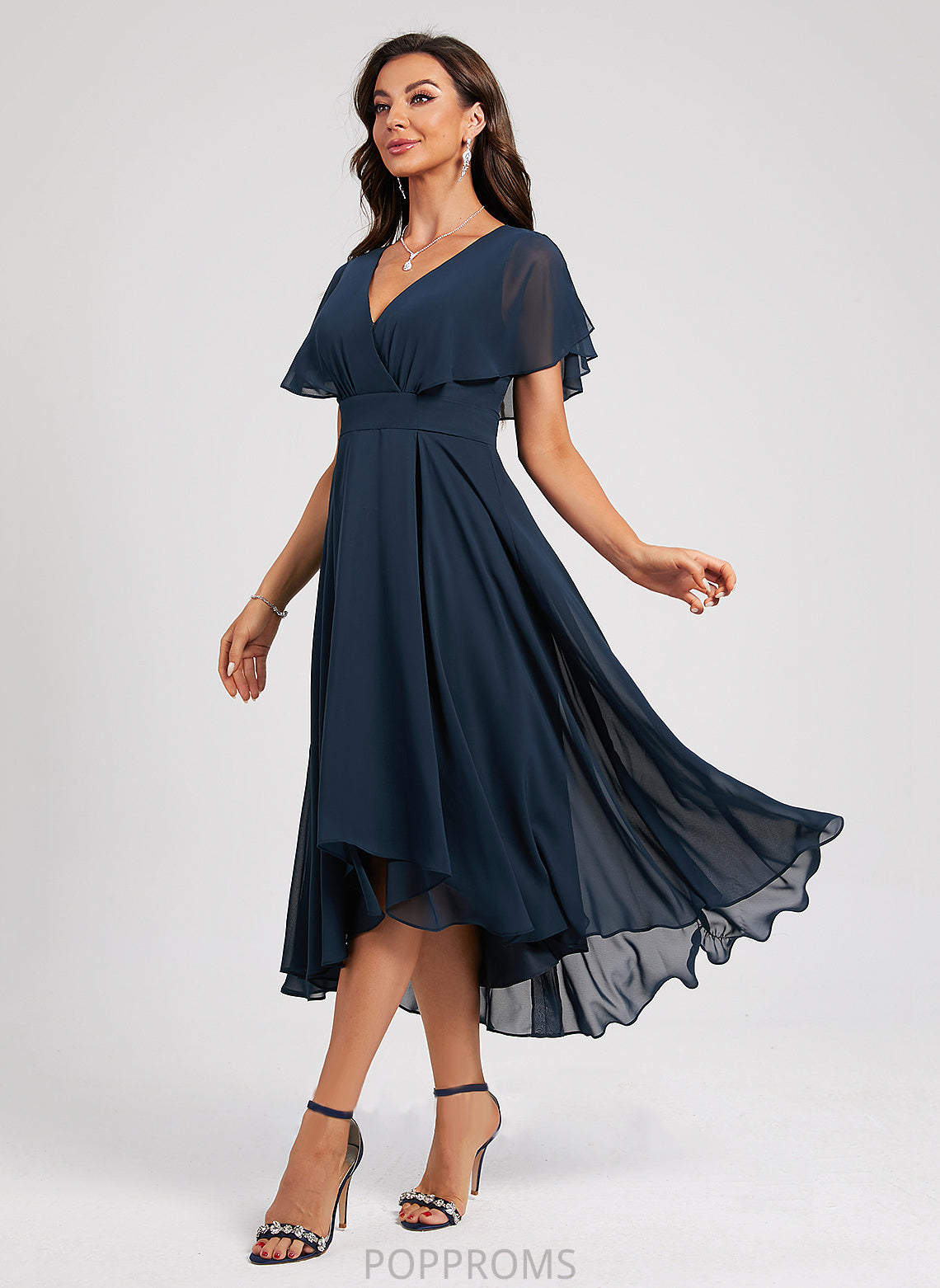 Miriam Cocktail Dresses With Cocktail Chiffon V-neck A-Line Dress Sash Asymmetrical