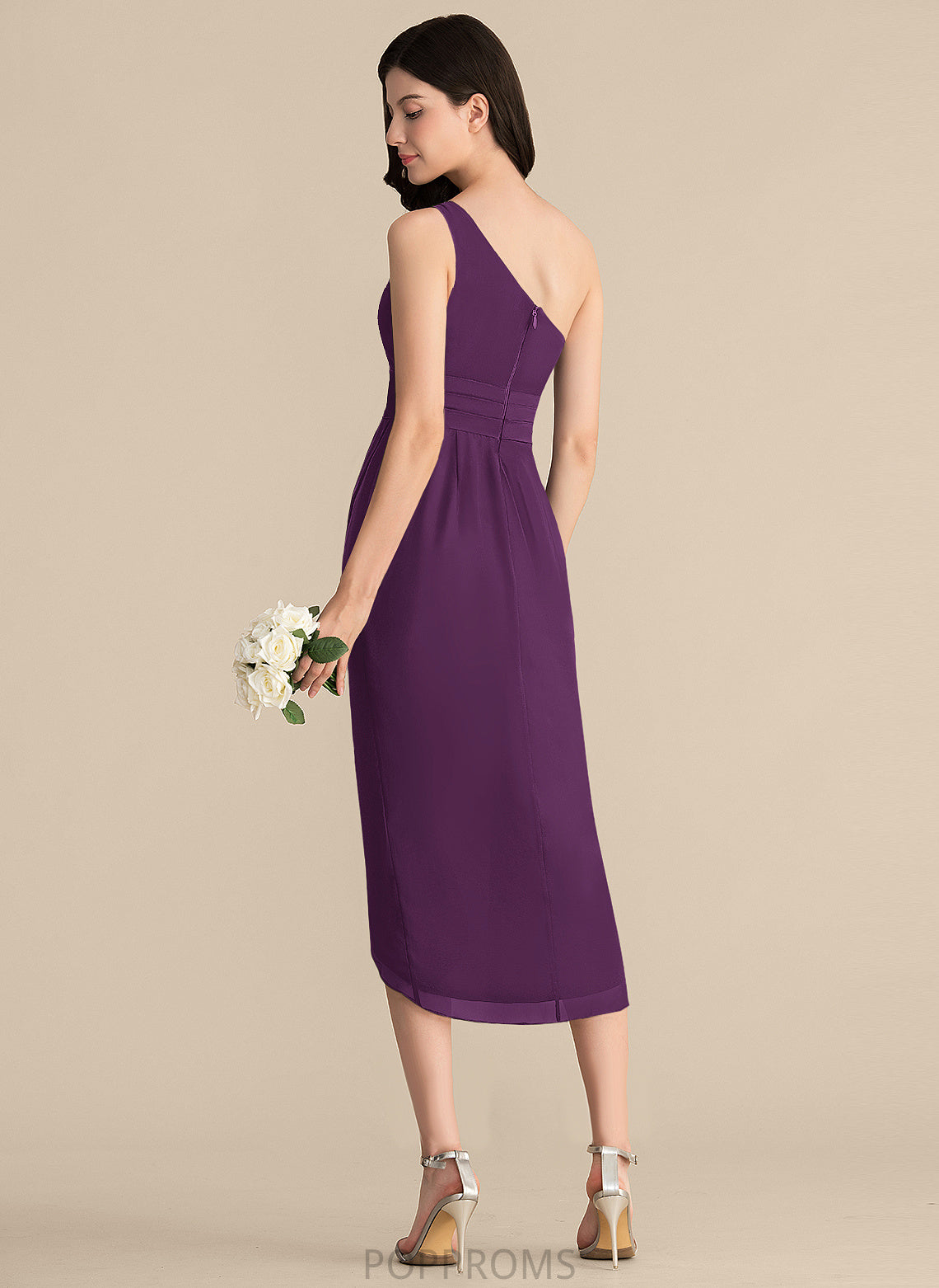 Alissa Ruffle Sheath/Column Cocktail Chiffon Dress Cocktail Dresses With Asymmetrical One-Shoulder