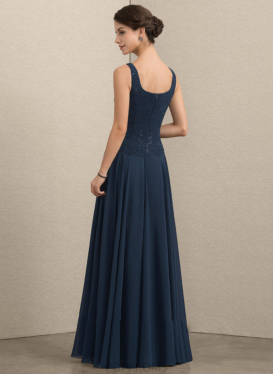 of Mother of the Bride Dresses Mother Square A-Line Dress Bride Sequins the Floor-Length Chiffon Ansley Neckline With Lace