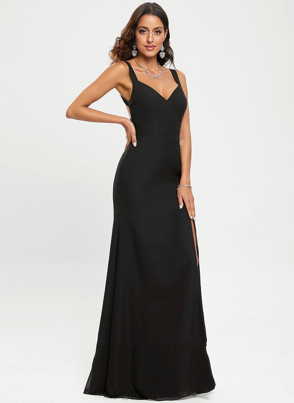 Prom Dresses Chiffon Floor-Length Sheath/Column V-neck Morgan