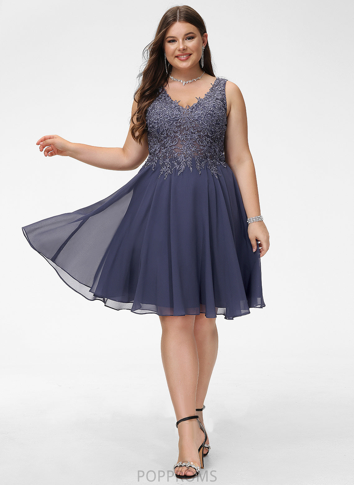 V-neck Chiffon With Dress Lace A-Line Homecoming Dresses Homecoming Lucille Knee-Length Beading