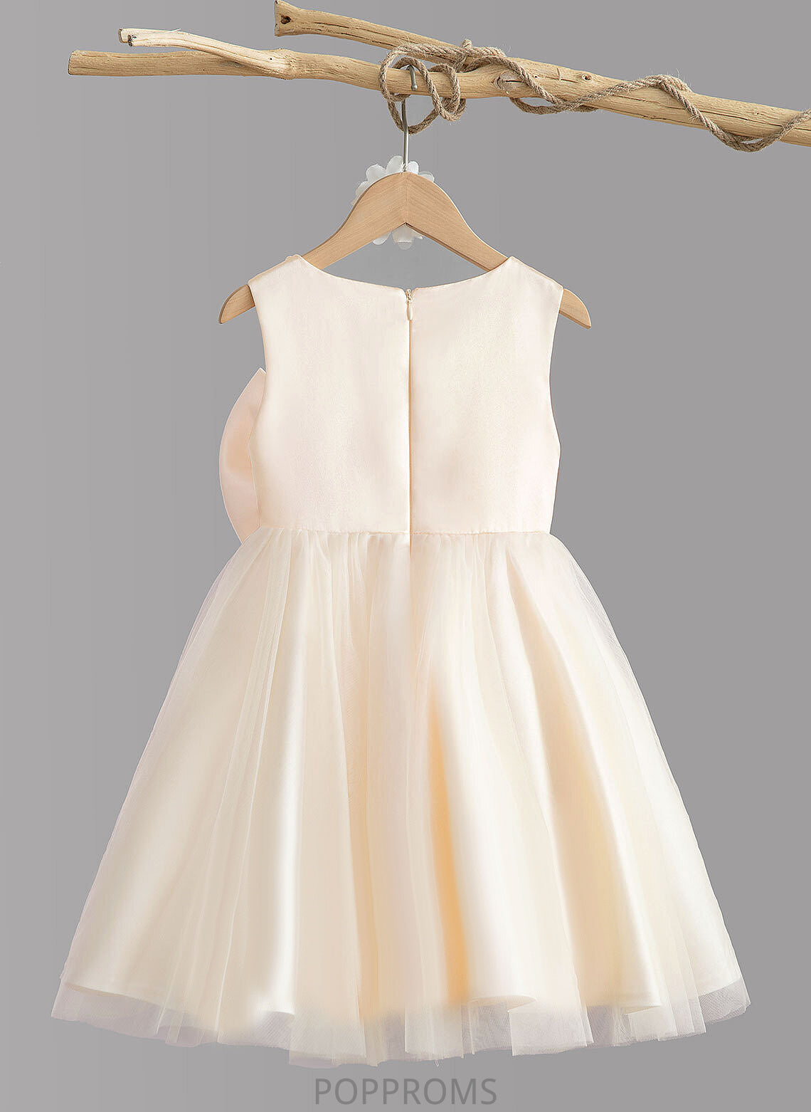 Scalloped With Sleeveless Flower Girl Dresses Satin Knee-length Lainey - Dress Neck Girl A-Line Beading/Bow(s) Flower