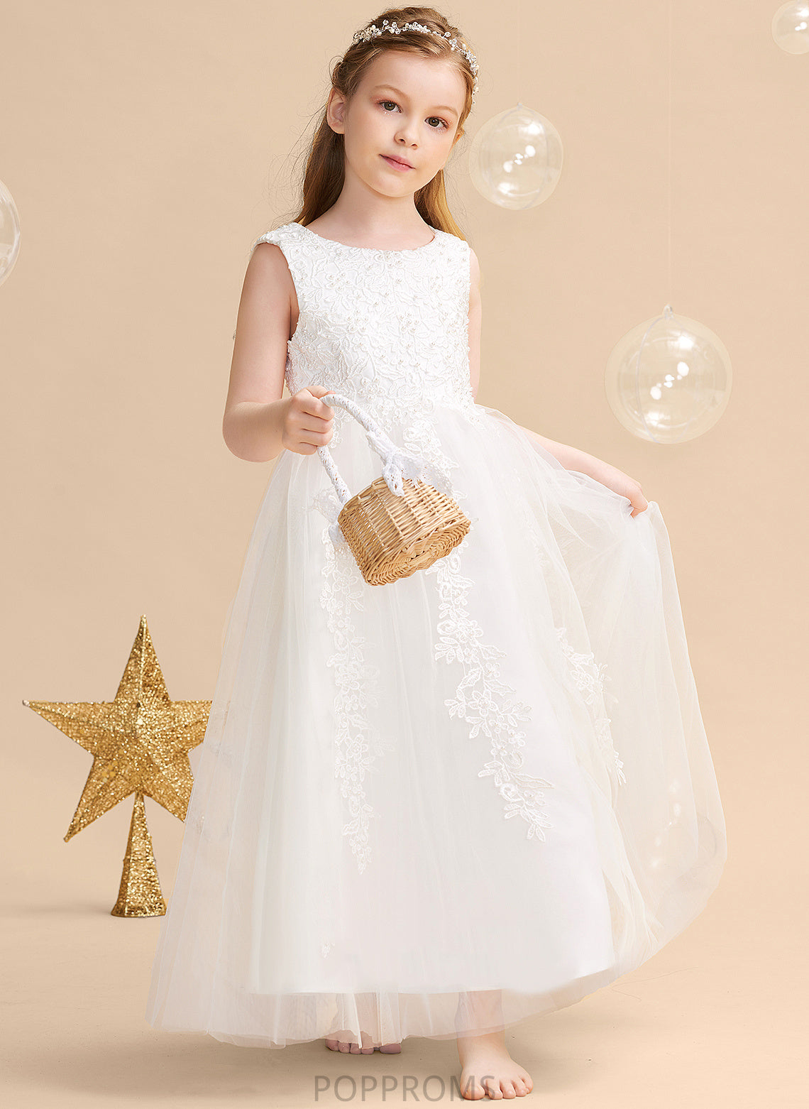 With Ball Flower Girl Dresses Scoop Beading/Appliques Sleeveless Summer Girl Dress Satin/Tulle Ankle-length Gown - Flower Neck