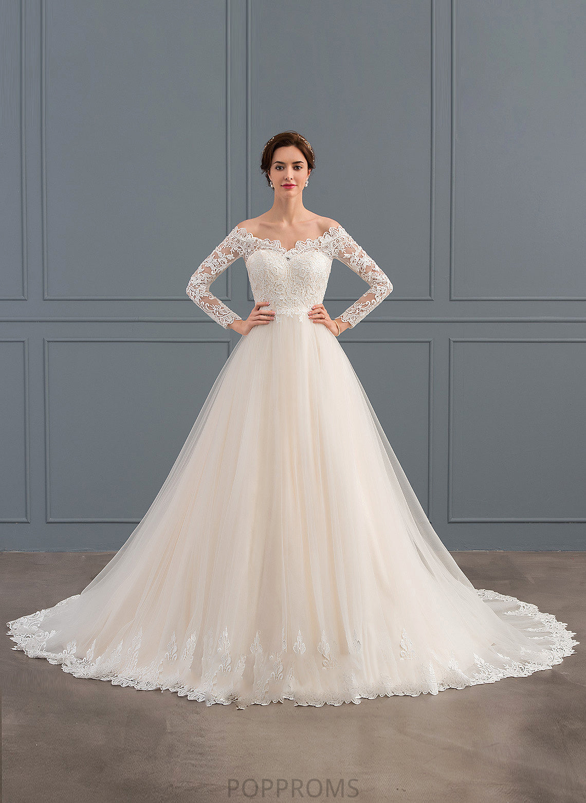 Tulle Dress Caitlin Lace Wedding Dresses Chapel Ball-Gown/Princess Train Off-the-Shoulder Wedding