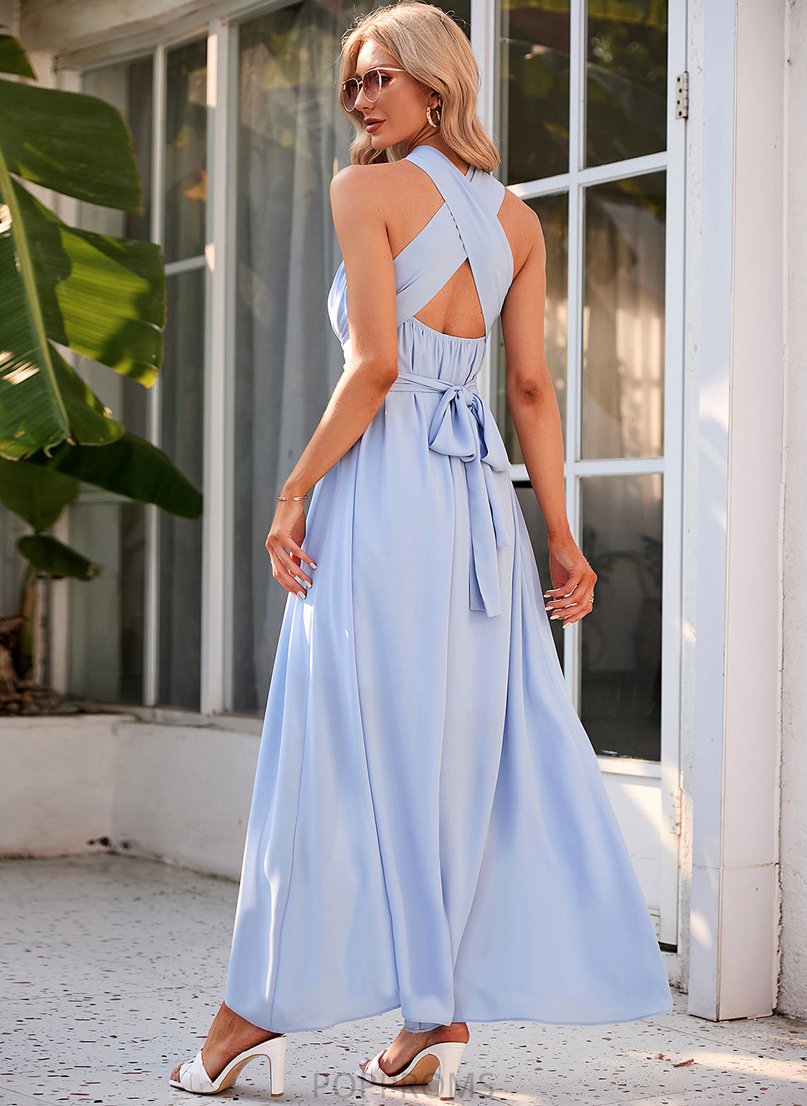 Ankle-Length Silhouette A-Line Neckline Fabric Halter Length Straps Phoebe Sleeveless Taffeta Spaghetti Staps Bridesmaid Dresses