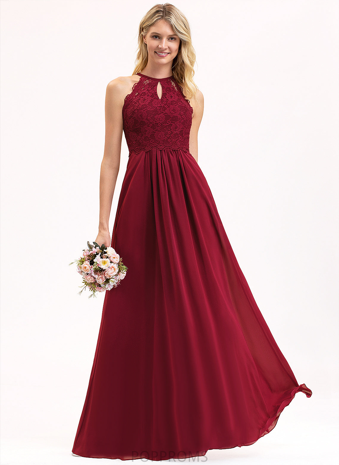 Kinley Lace Scoop Floor-Length Chiffon A-Line Prom Dresses