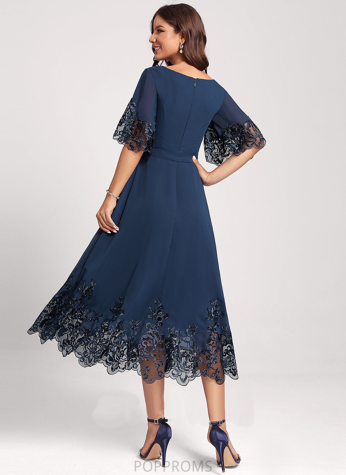 Cocktail Tea-Length Lace With Dress Sequins Club Dresses Chiffon Diya A-Line V-neck