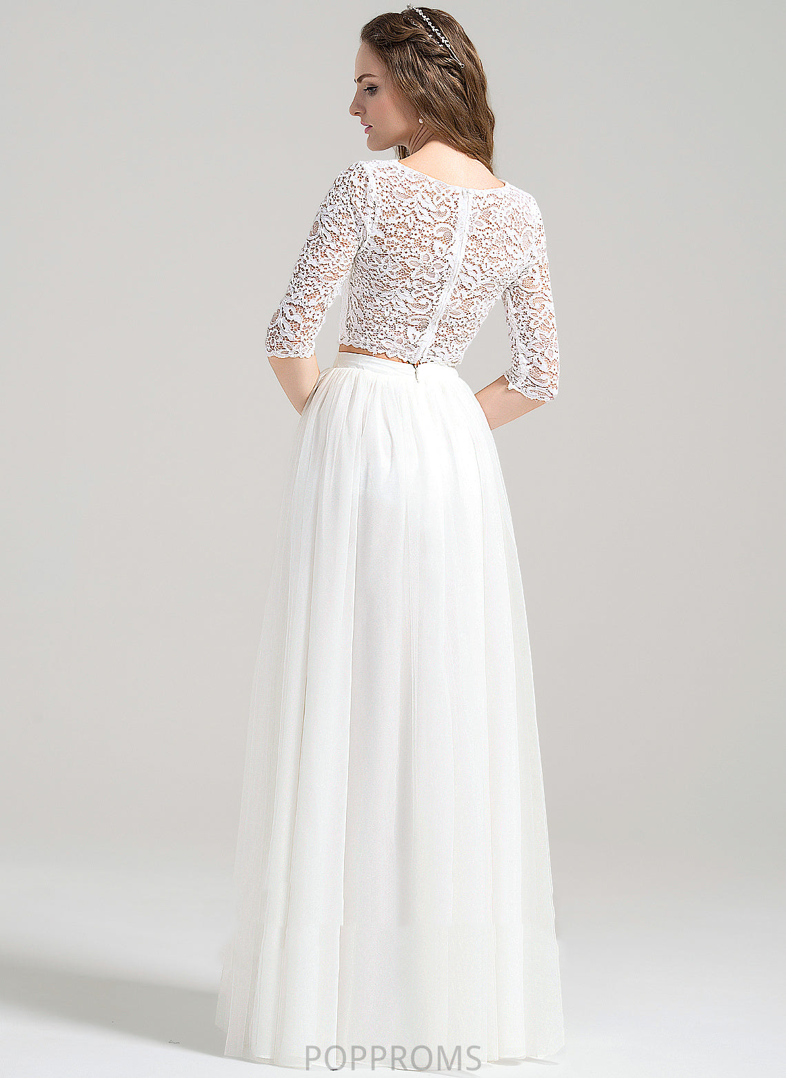 Wedding Wedding Dresses A-Line Tulle Lace Floor-Length Neck Dress Evie Scoop