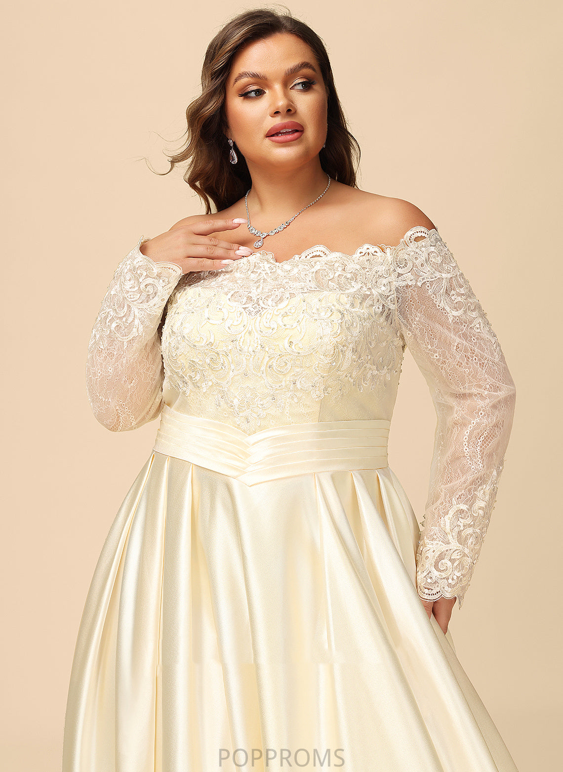 Off-the-Shoulder Satin Wedding Dresses Beading Sequins Jocelynn Dress Sweep Train With Wedding Lace Ball-Gown/Princess