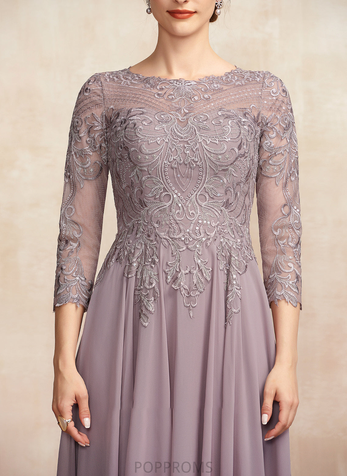 Neck Lena Chiffon Mother of the Bride Dresses Mother A-Line Scoop Sequins Dress With Floor-Length Lace of the Bride