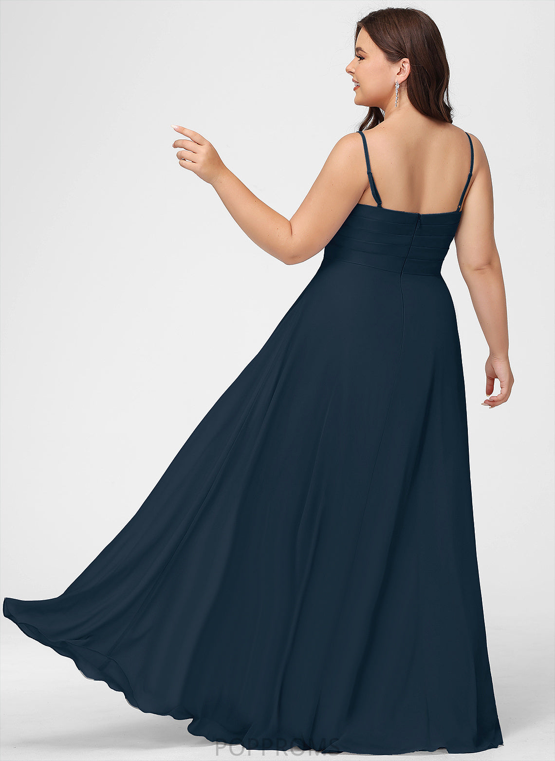 Pleated A-Line Aurora Prom Dresses Chiffon Floor-Length V-neck With