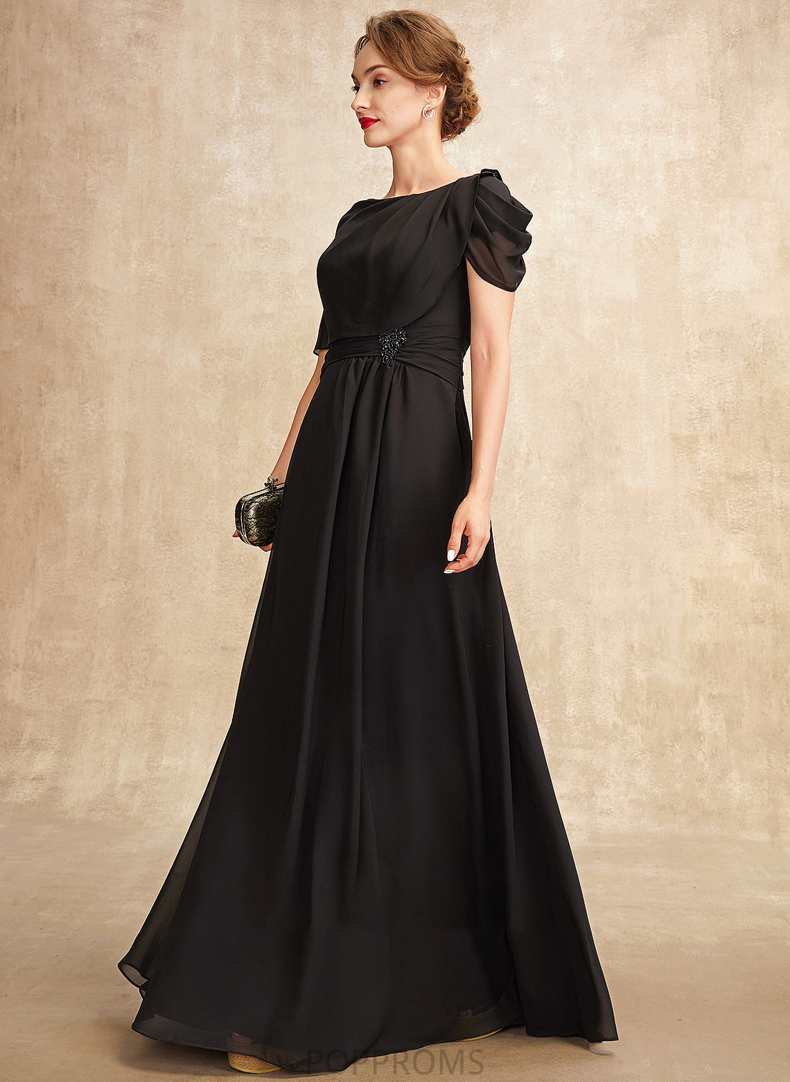 Summer Ruffle of Bride the Mother A-Line Beading Dress Chiffon With Scoop Neck Mother of the Bride Dresses Floor-Length