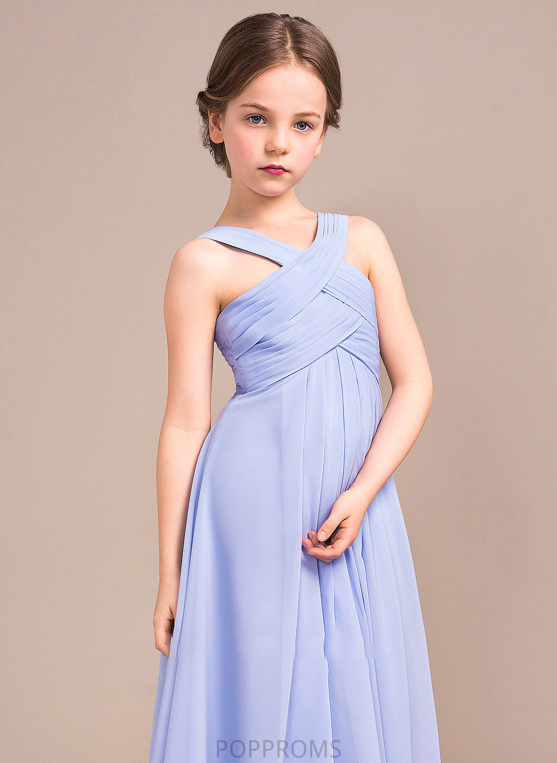 With A-Line Junior Bridesmaid Dresses Chiffon Floor-Length Roselyn Ruffle V-neck