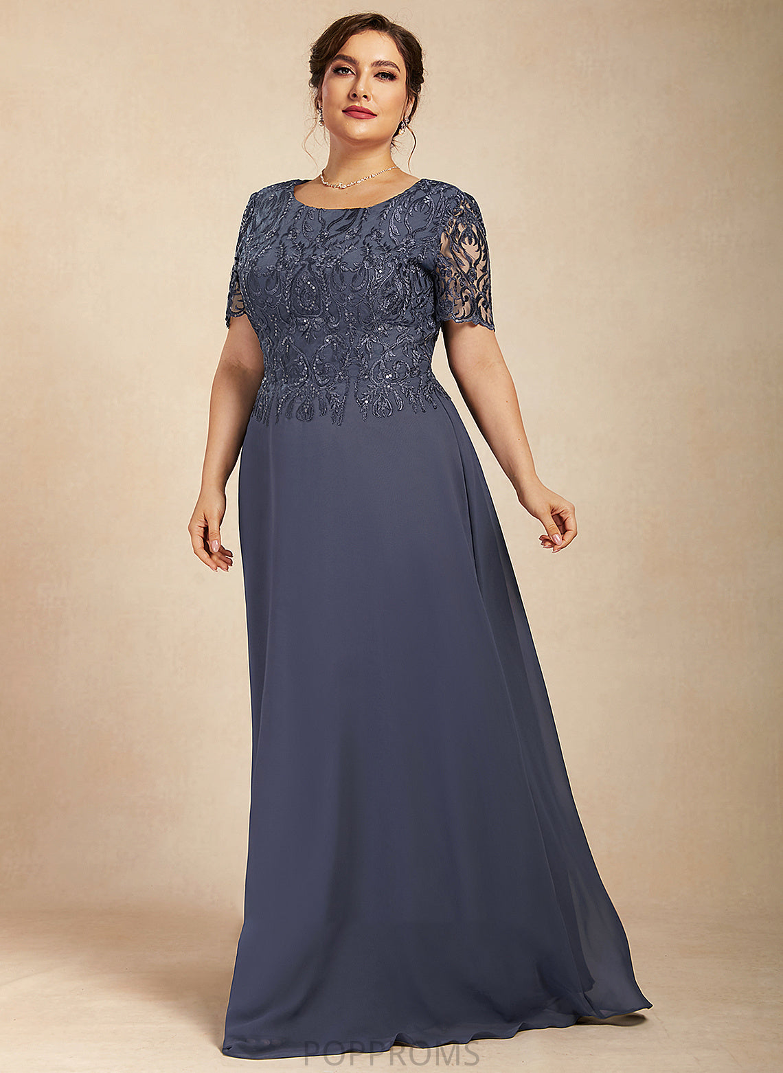 Mother Floor-Length the Lace Neck Dress Mother of the Bride Dresses Amaya Chiffon Scoop of A-Line Bride