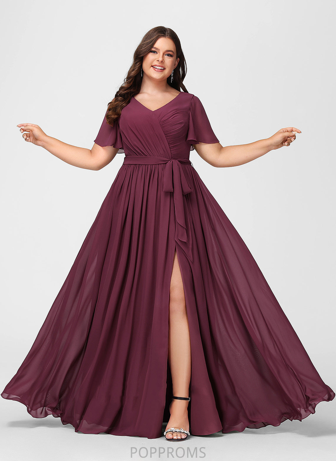 Floor-Length A-Line SplitFront Neckline Fabric V-neck Silhouette Embellishment Length Savanah Scoop Floor Length Bridesmaid Dresses