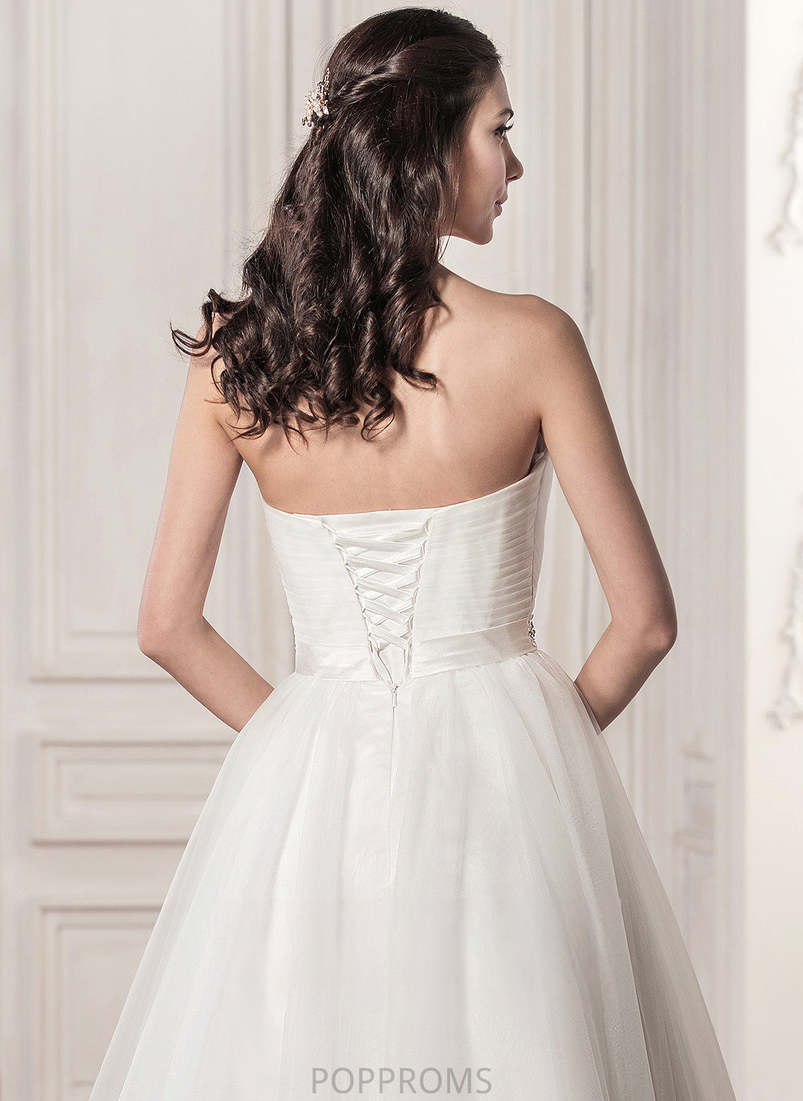 With Sequins Tulle Wedding Wedding Dresses Sweetheart Ruffle Tea-Length Dress Satin A-Line Abbigail Beading