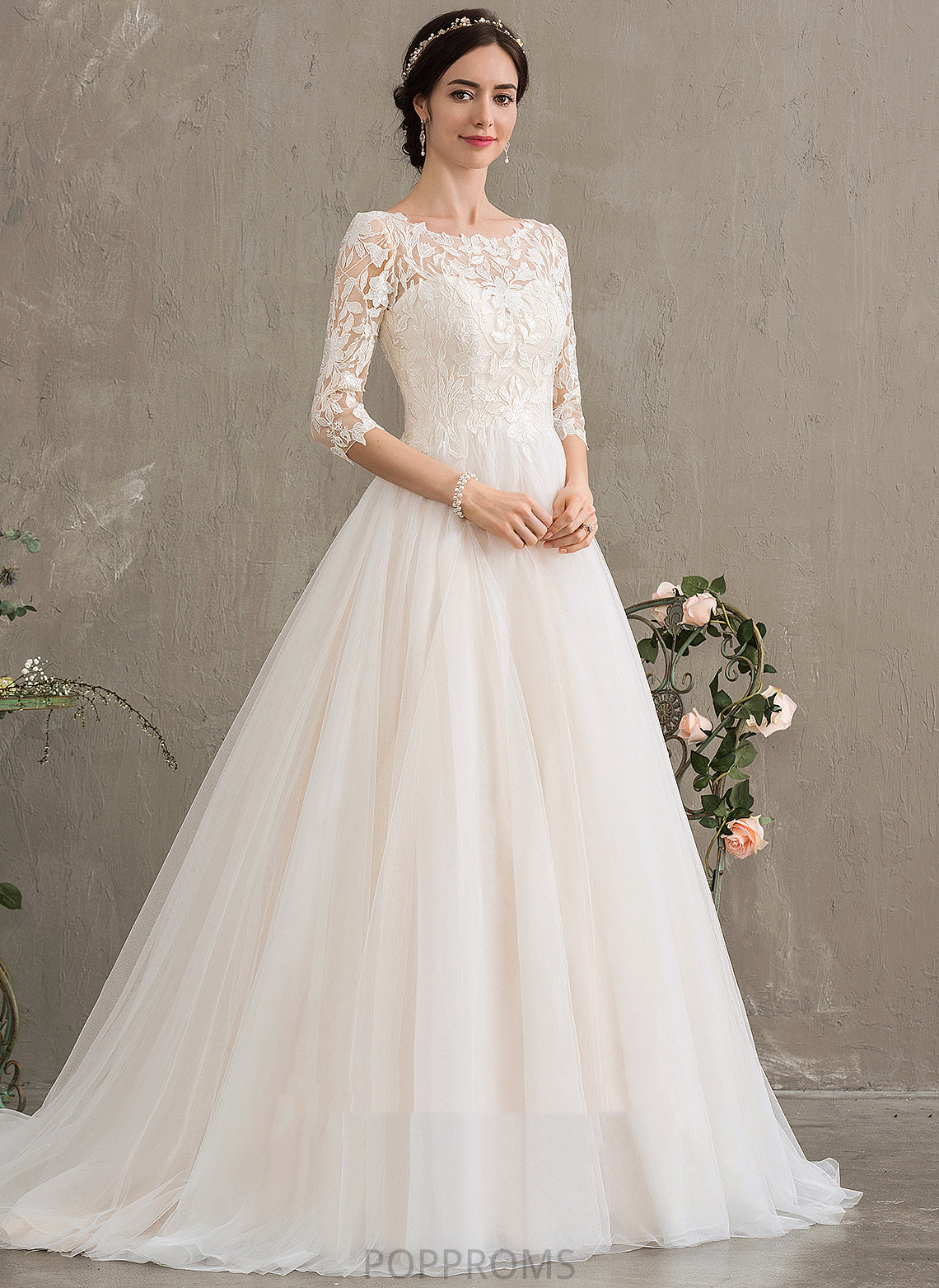 Court Dress Train Lace Scoop Wedding Sequins Undine Neck Ball-Gown/Princess Wedding Dresses With Tulle