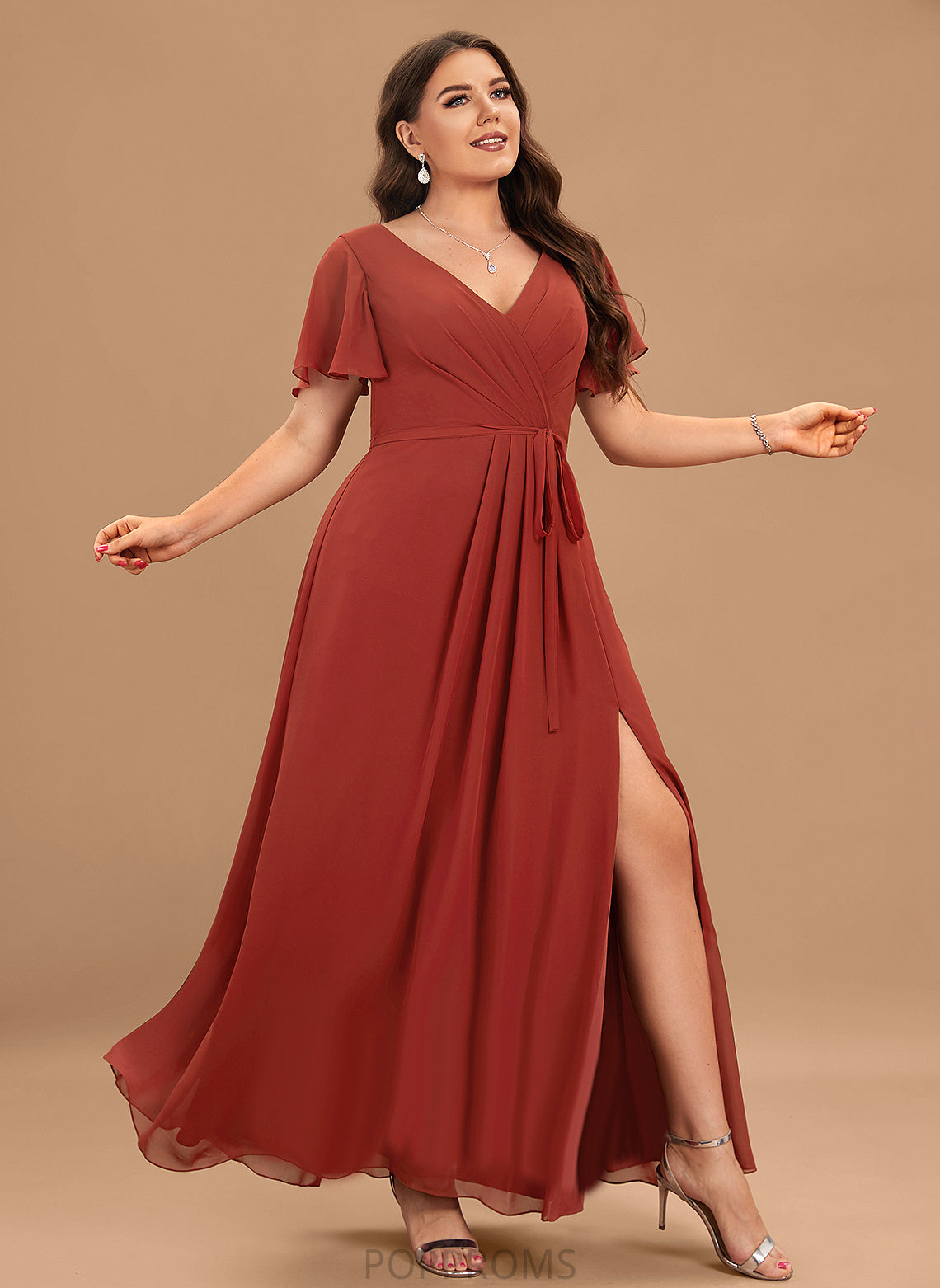 Floor-Length V-neck Fabric Silhouette SplitFront Neckline Length Embellishment A-Line Jillian Trumpet/Mermaid Natural Waist Bridesmaid Dresses