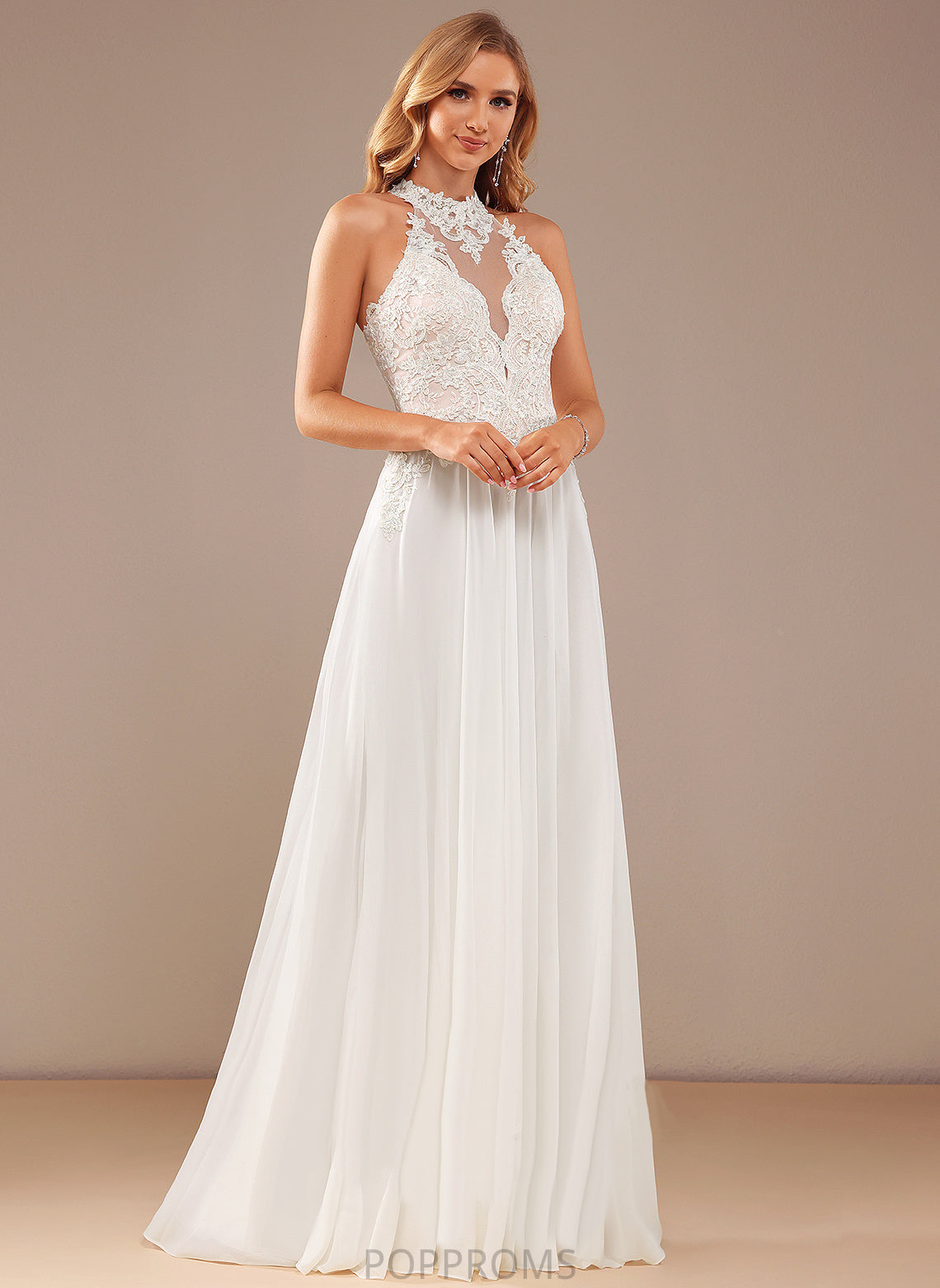 Dress Beading Chiffon With Lace Split Front Neck Wedding Dresses Lace Sequins Floor-Length High Jocelynn Wedding A-Line